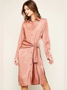 NWT Hayden Los Angeles Asymmetrical Tie Front Brown Button Down Dress size 2X